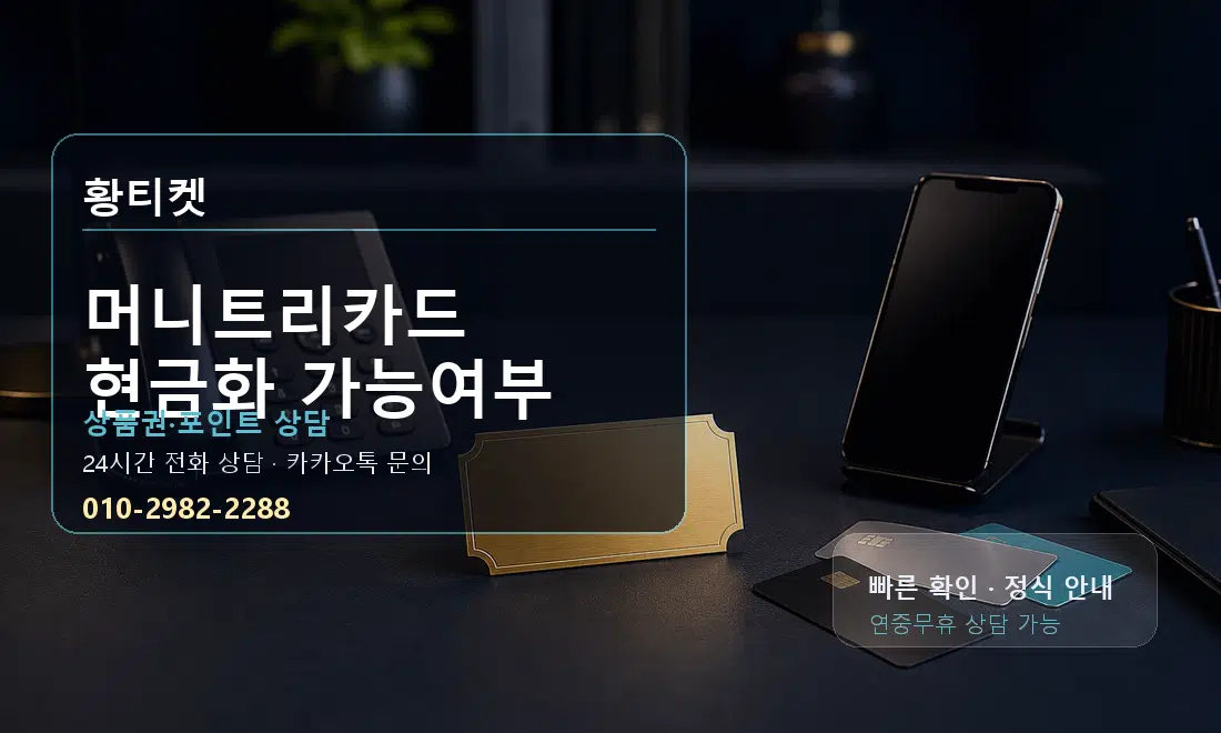 머니트리카드 현금화 가능여부 황티켓 대표 이미지